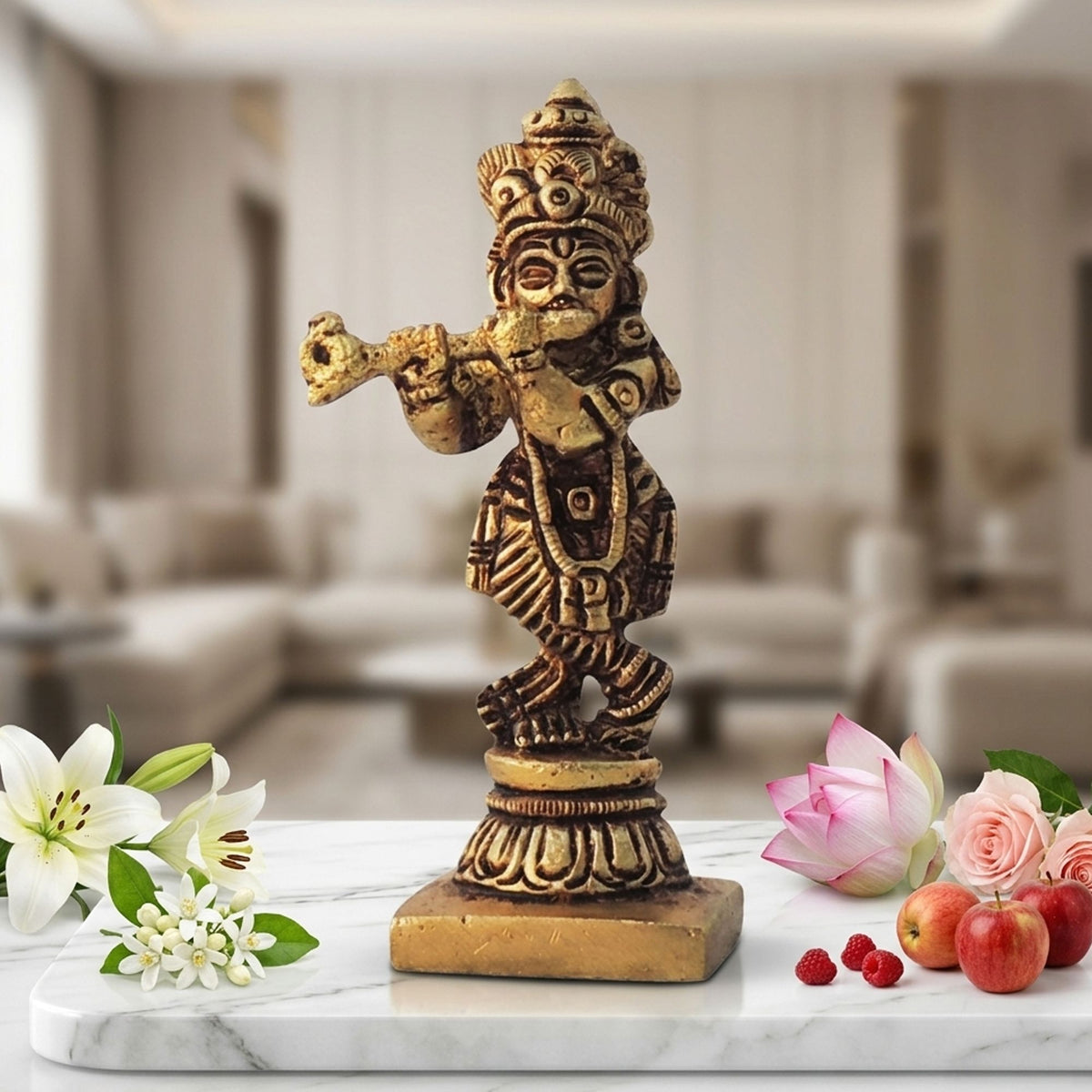 Brass Showpiece Krishna God Idol Statue - 1.5*1*3 Inch (BS1611 K)