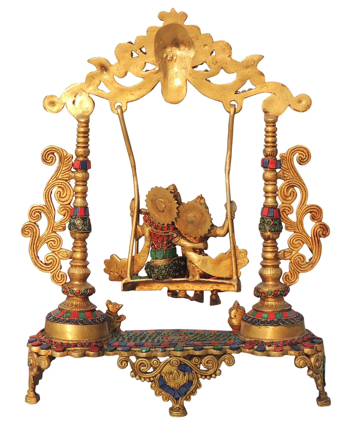 Brass Showpiece Radha Krishna Jhula Stone God Idol Statue - 14.5*4*18.5 Inch (BS1629 D)