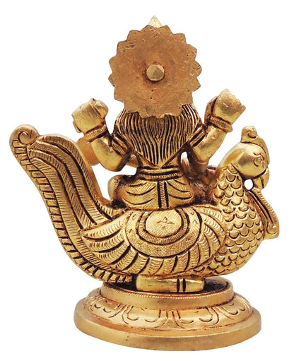Brass Showpiece Saraswati On Peacock  God Idol Statue - 4*2.7*4.5 Inch (BS1637 S)