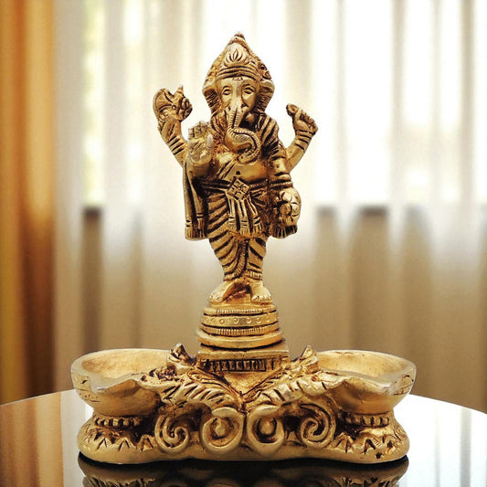 Brass Showpiece Deepak With Ganesh Ji God Idol Statue - 4.5*2.2*5.5 Inch (BS1639 C)