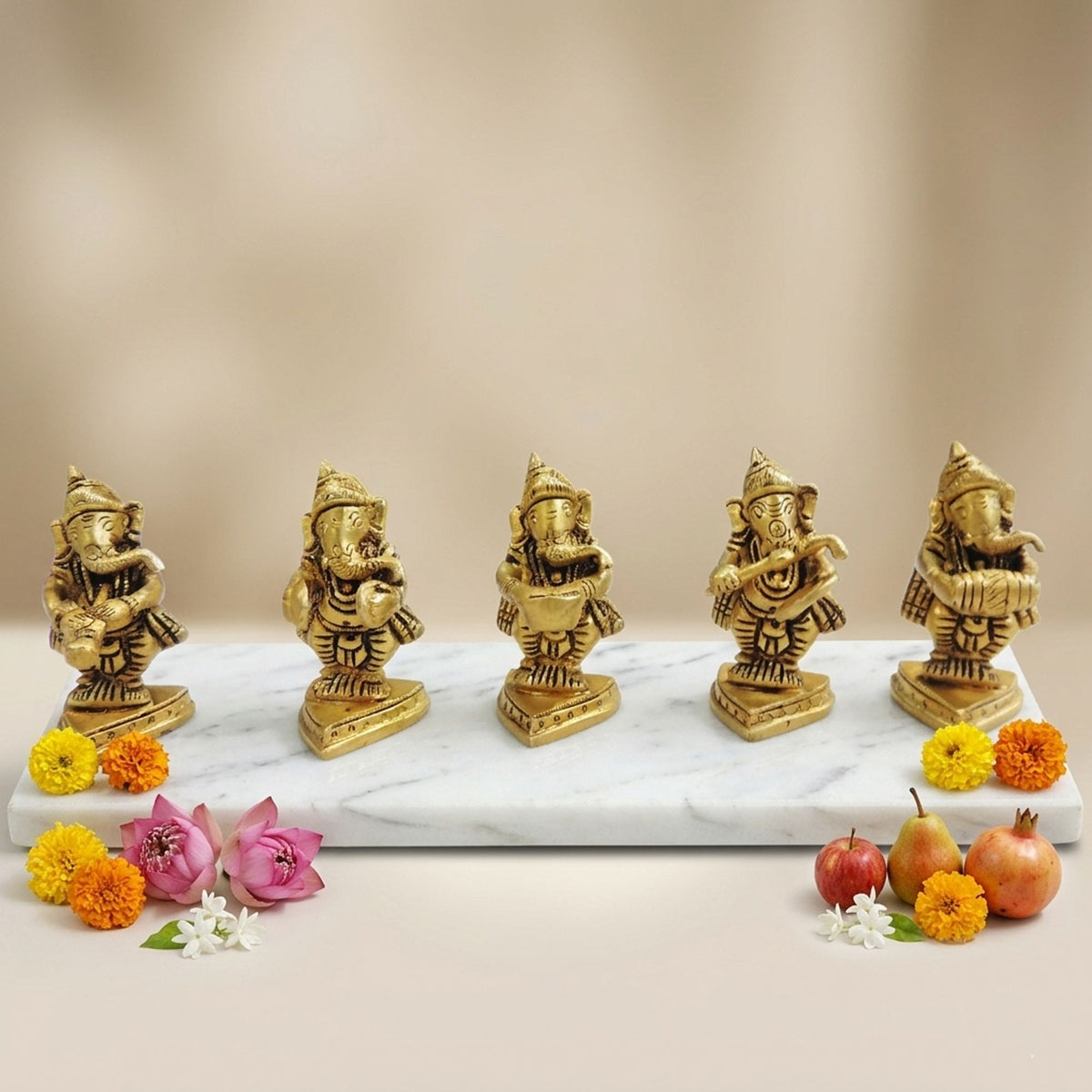 Brass Showpiece Ganesh Musical Set God Idol Statue (BS1649 C)