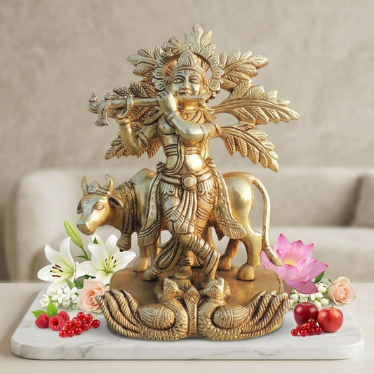 Brass Showpiece Cow Krishna God Idol Statue - 6*4*8.7 Inch (BS1692 E)