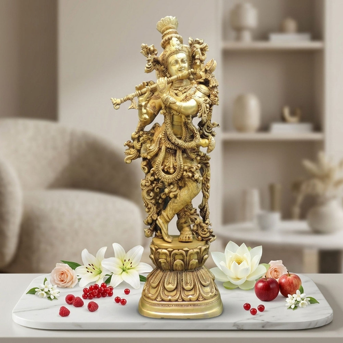 Brass Showpiece Krishna Ji God Idol Statue - 10*5.7*30 Inch (BS1715 K)