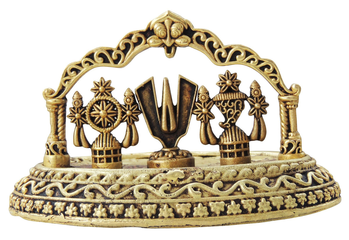 Brass Showpiece Shankh Chakra Namah God Idol Statue, Made From Machine - 5*3*3 Inch (BS1731 D )