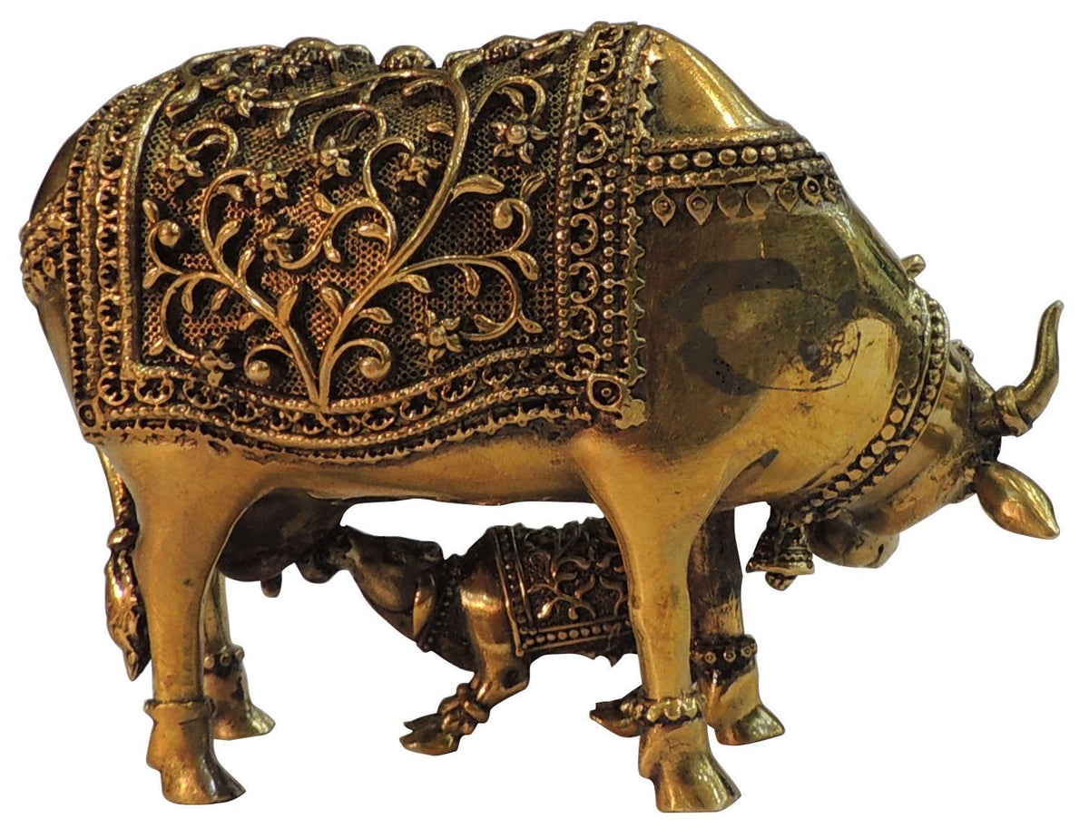Brass Showpiece Cow With Calf God Idol Statue - 3*2*4 Inch (BS1771 B)