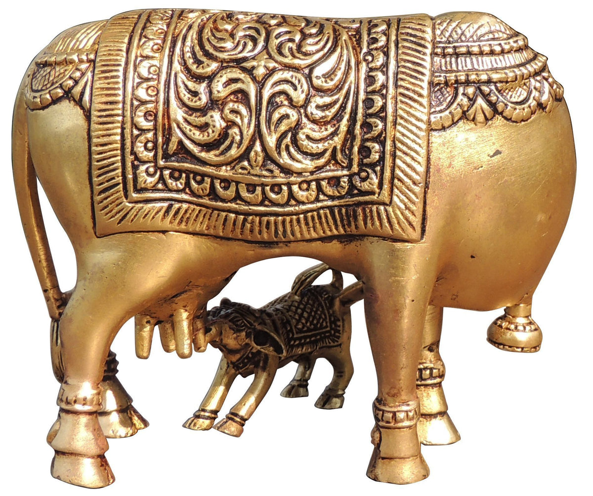 Brass Showpiece Cow With Calf God Idol Statue - 5*2.5*4 Inch (BS1771 D)