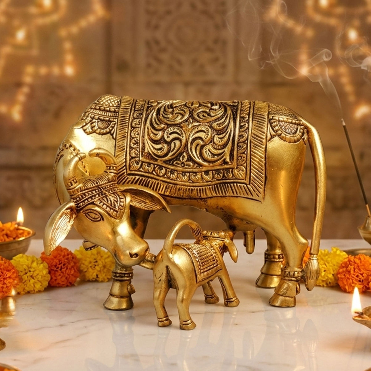 Brass Showpiece Cow With Calf God Idol Statue - 5.5*3.5*4.5 Inch (BS1771 E)