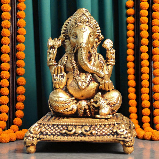 Brass Showpiece Ganesh Ji God Idol Statue - 2*2*2.5 Inch (BS1775 G)