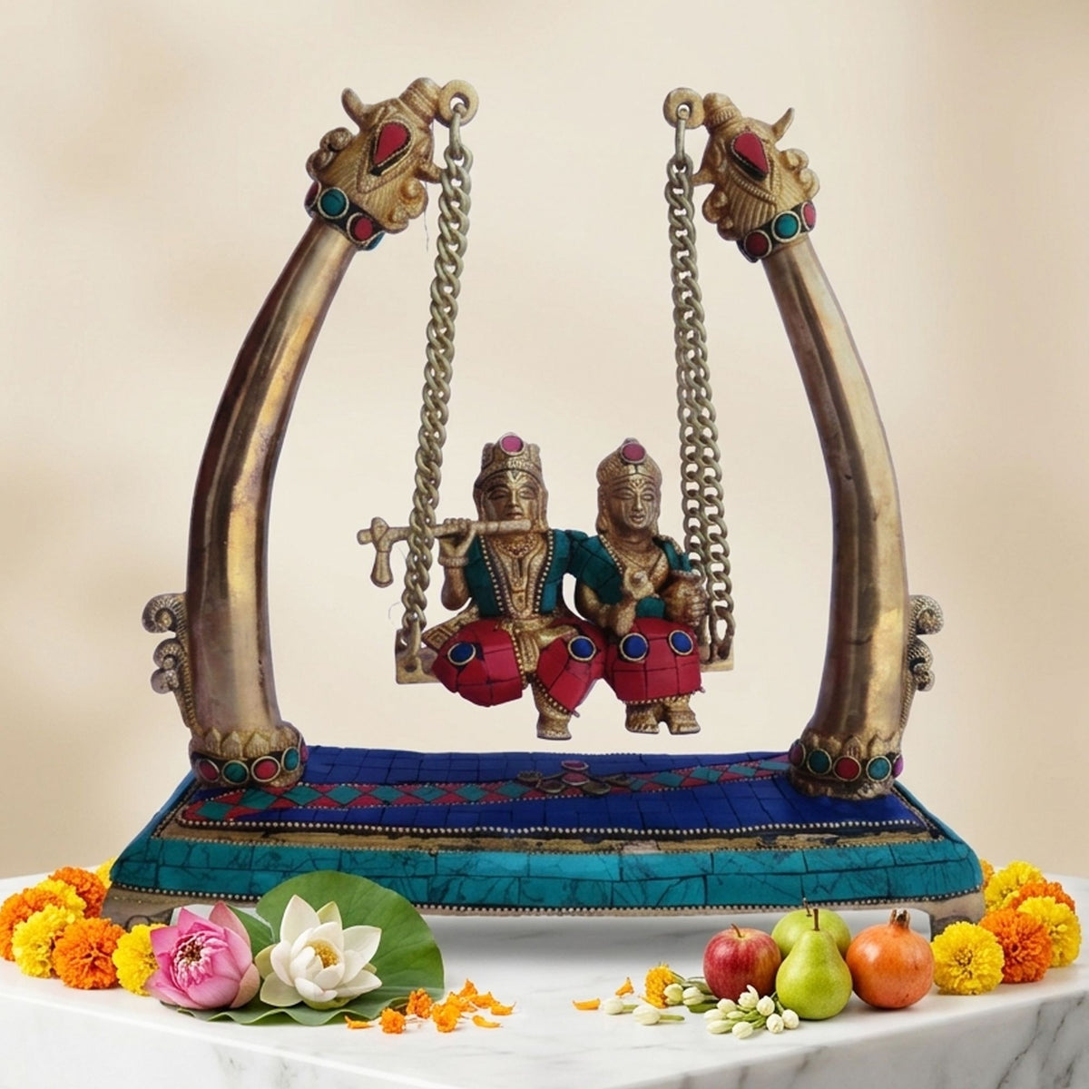 Brass Showpiece Radha Krishna Jhula StoneGod Idol Statue  - 10*4*11 inch (BS178)