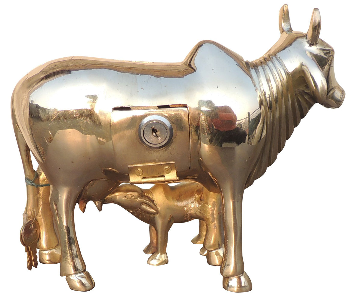 Brass Showpiece Cow & Calf, Piggy Bank Statue - 9.5*3.5*8 Inch (BS1789 F)