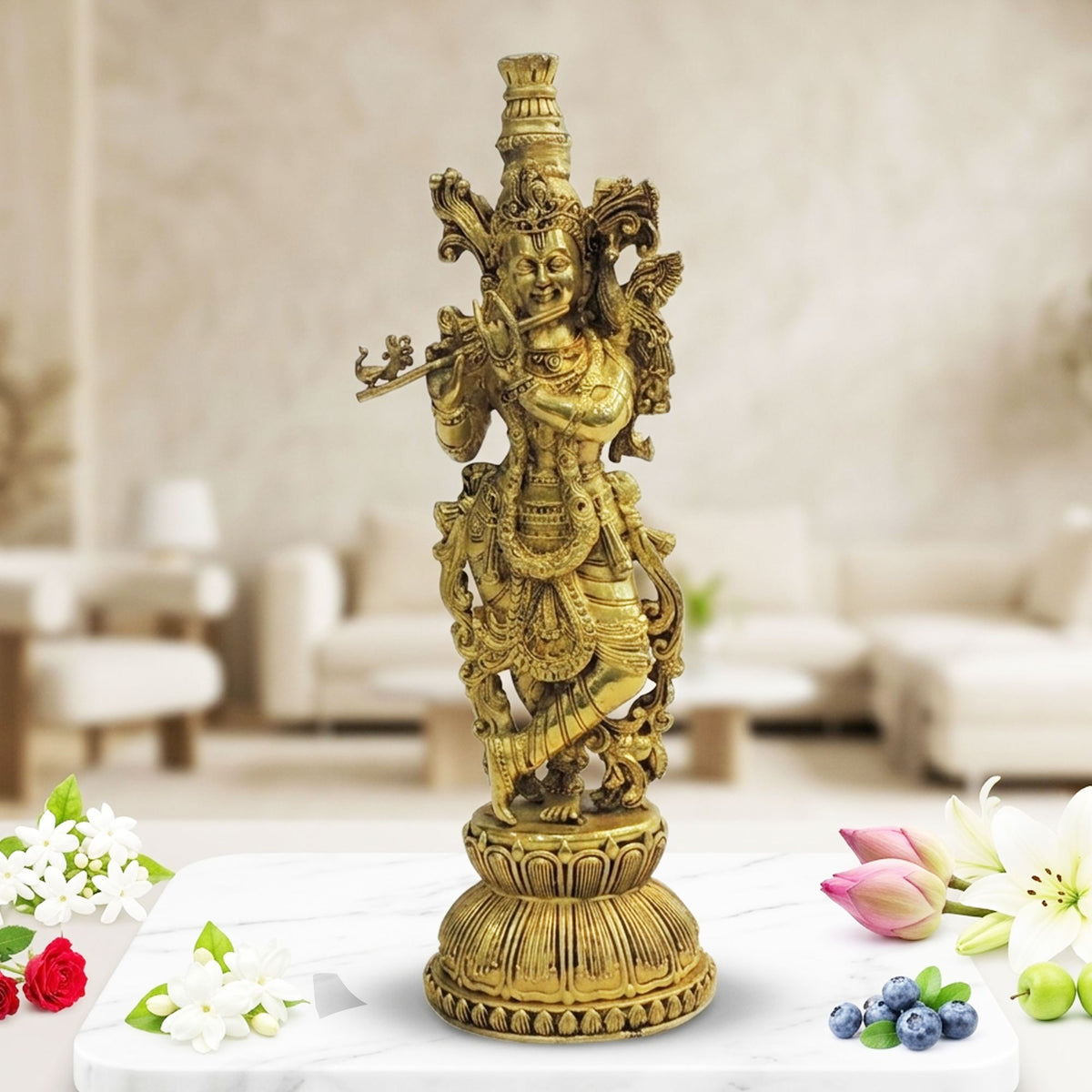 Brass Showpiece Krishna God Idol Statue - 3.5*3*11 Inch (BS1818 E)