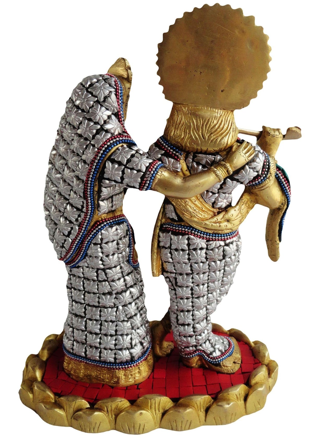 Brass Showpiece Radha Krishna same base stone God Idol Statue  - 7.7*4.8*10.7 inch (BS182)
