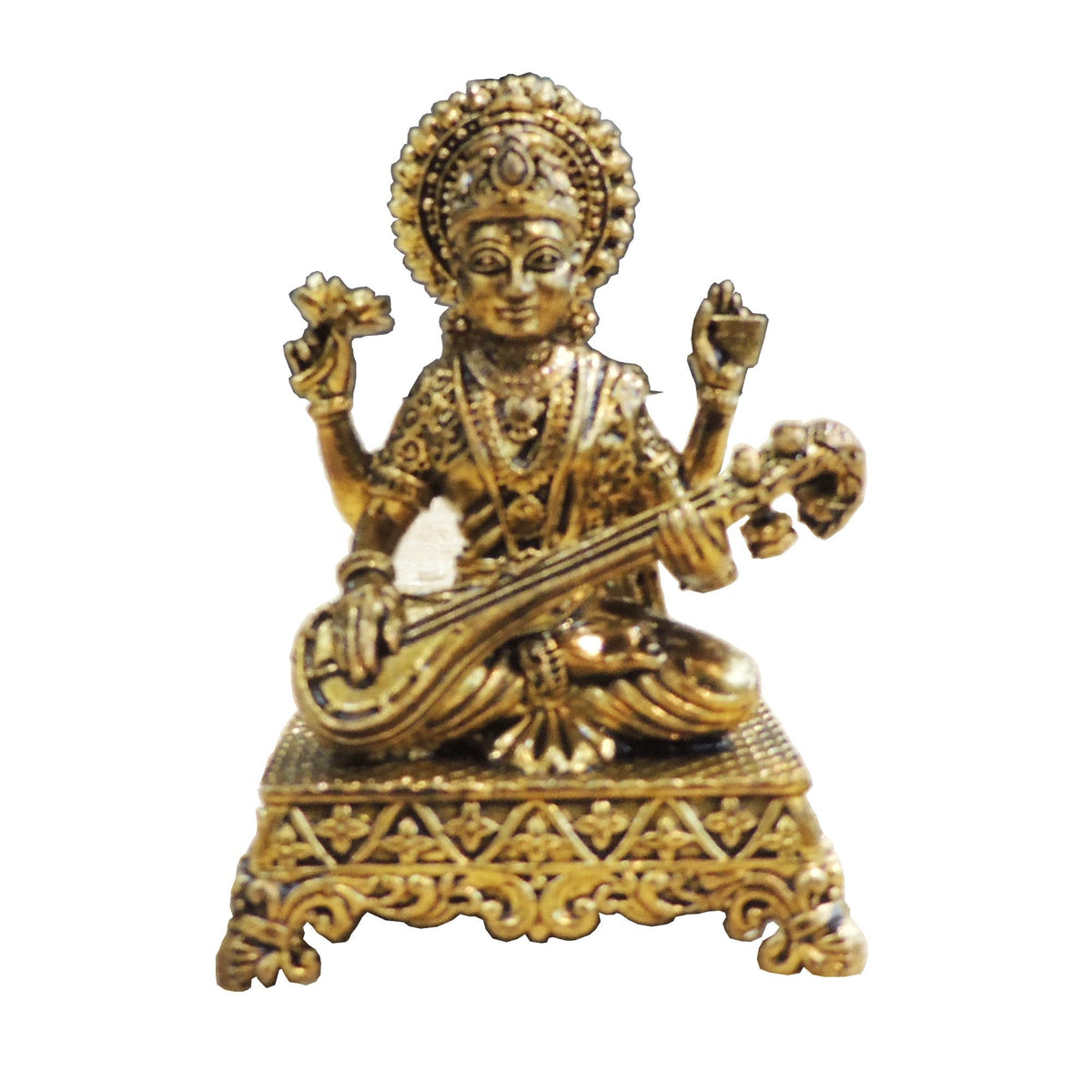 Brass Saraswati Ji Idol Statue ? Small Size for Home Temple - 2*1.5*2.5 Inch (BS1920 F)