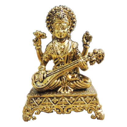 Brass Saraswati Ji Idol Statue ? Small Size for Pooja Room - 2*1.5*2.7 Inch (BS1920 G)