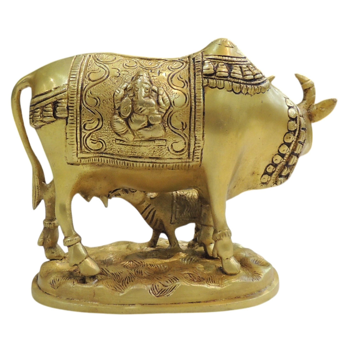 Brass Cow with Calf Showpiece Statue for Home Decor & Vastu - 8.5*4*6.5 Inch (BS1939 C)