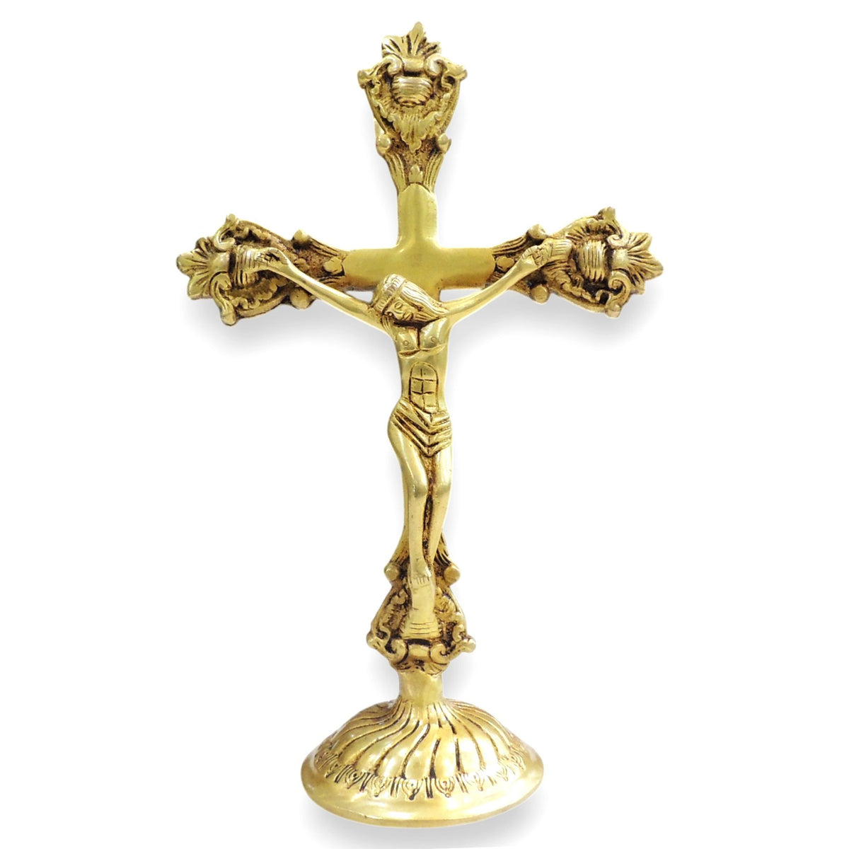 Brass Cross with Jesus Statue for Home Prayer Room & Gifting - 7.2*3.5*11 Inch (BS1940 C)