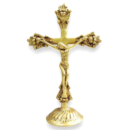 Brass Cross with Jesus Statue for Home Prayer Room & Gifting - 7.2*3.5*11 Inch (BS1940 C)