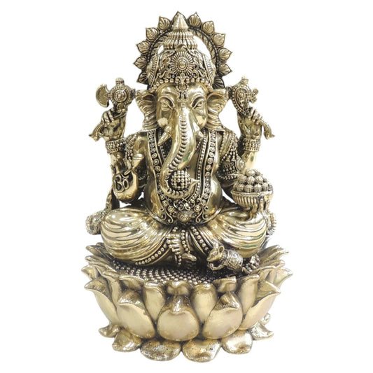 Brass Ganesh Ji Idol Statue for Home Temple, Large Size - 6*6*9 Inch (BS1945 G)