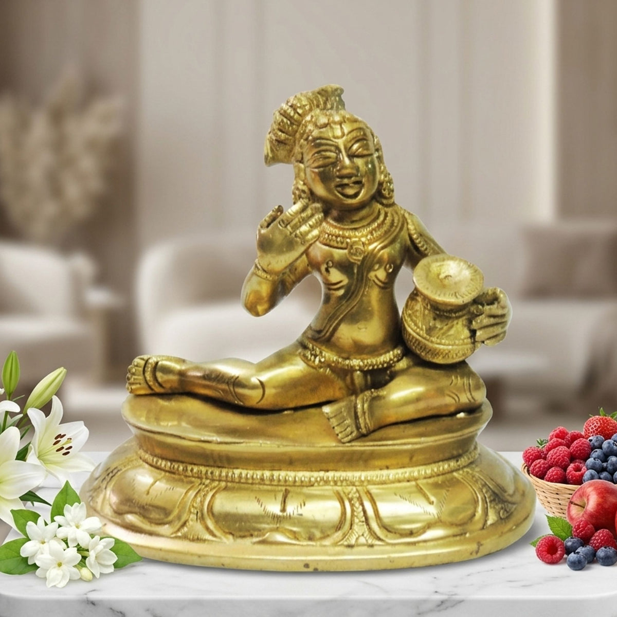 Pure Brass Makhan Krishna statue -6*3.5*5 Inch (BS201)