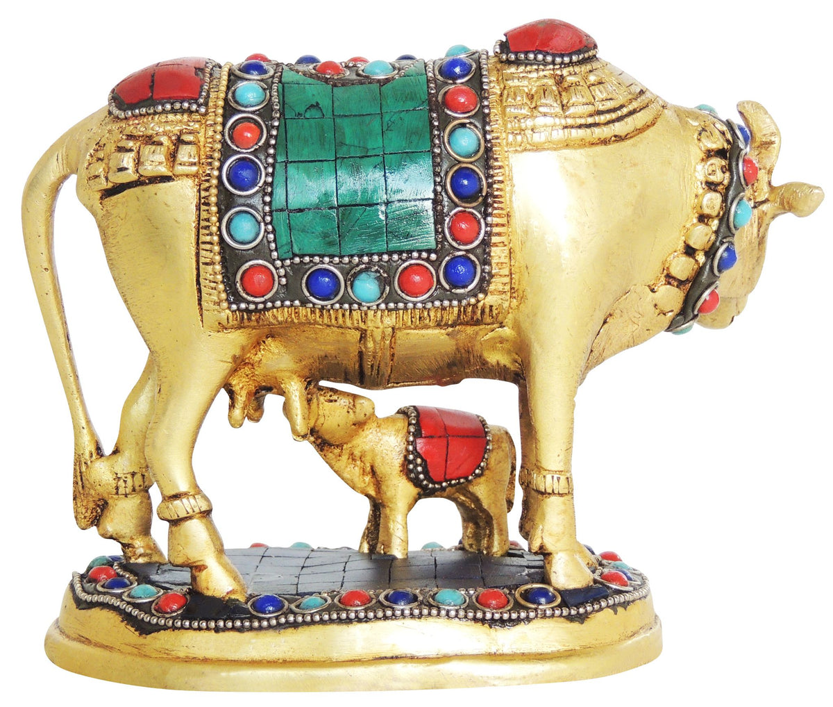 Brass Showpiece Gaye Bachdha Stone Statue - 5*3.5*5.5 inch (BS210)
