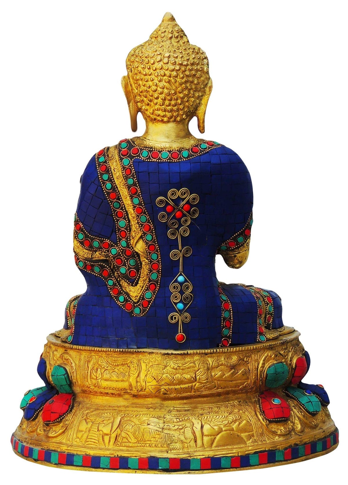 Brass Showpiece Budha Statue With Turquoise Stone Finish - 12.5*9*16 Inch (BS283)