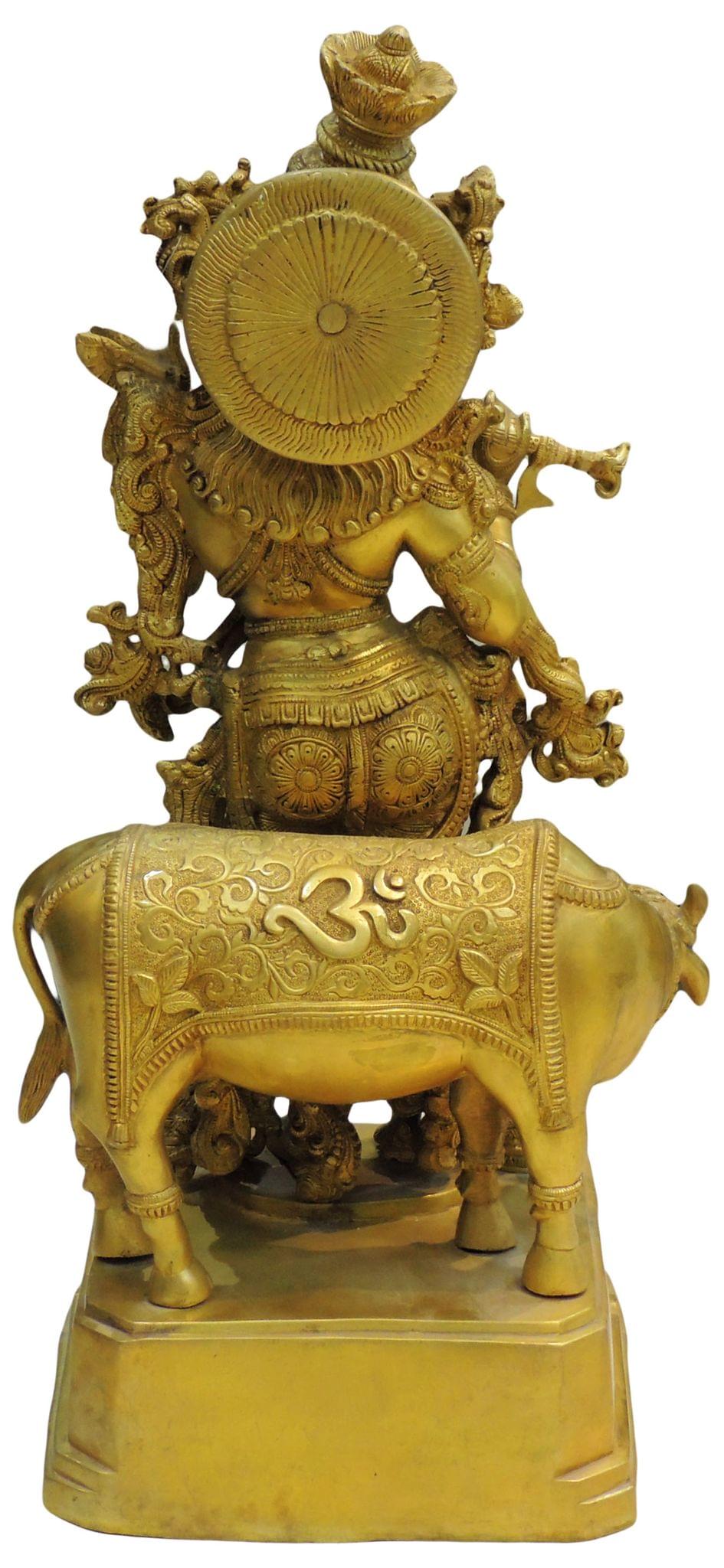 Brass Showpiece Cow With krishna God Idol Statue  - 14*11.5*28 inch (BS300)