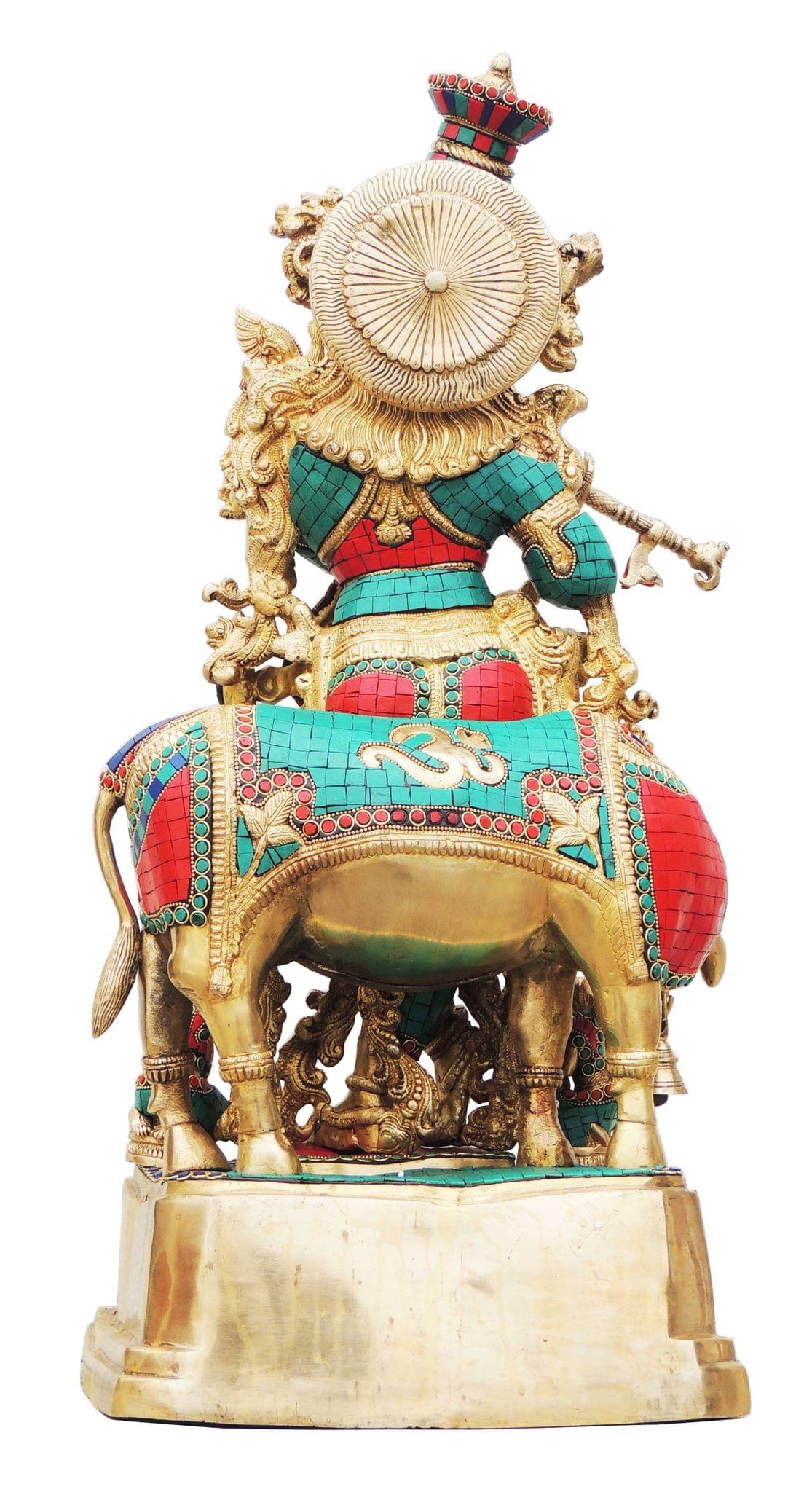 Brass Cow krishna Big stone Idol-13.5*11.8*28.5 (BS300 B)