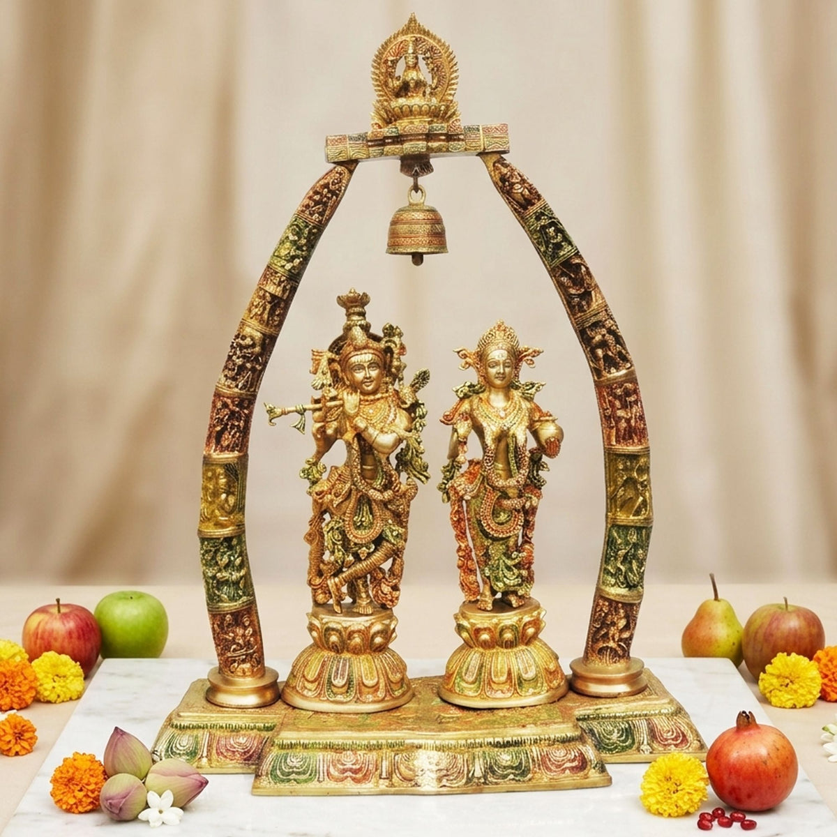 Brass Showpiece Radha Krishna Darbar Colour God Idol Statue  - 24.5*9.8*31.7 inch (BS301 B)