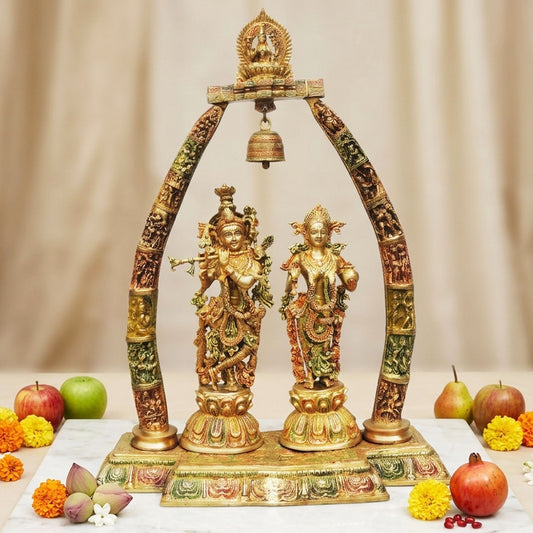 Brass Showpiece Radha Krishna Darbar Colour God Idol Statue  - 24.5*9.8*31.7 inch (BS301 B)