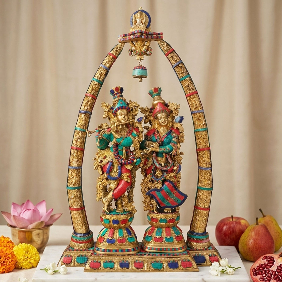 Brass Radha Krishna Darbar Stone work-29.5*10*45.3 (BS301 C)