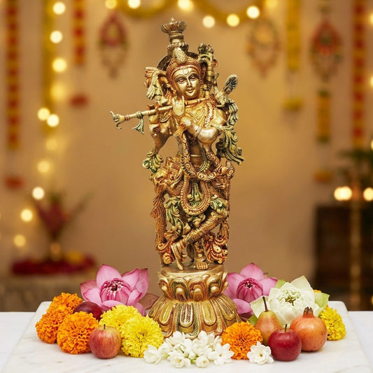 Brass Showpiece Krishna God Idol Statue  - 7*4.2*18.5 Inch (BS301 K)