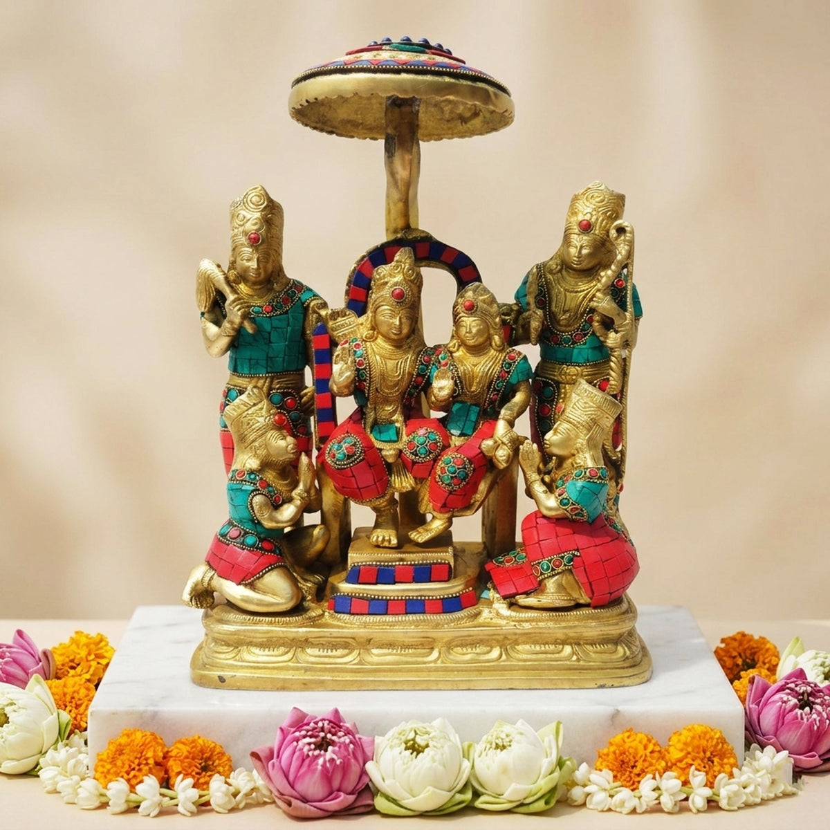 Brass Showpiece Ram Darbar God Idol Statue  - 15.5*9.5*15.3 inch (BS827 A)