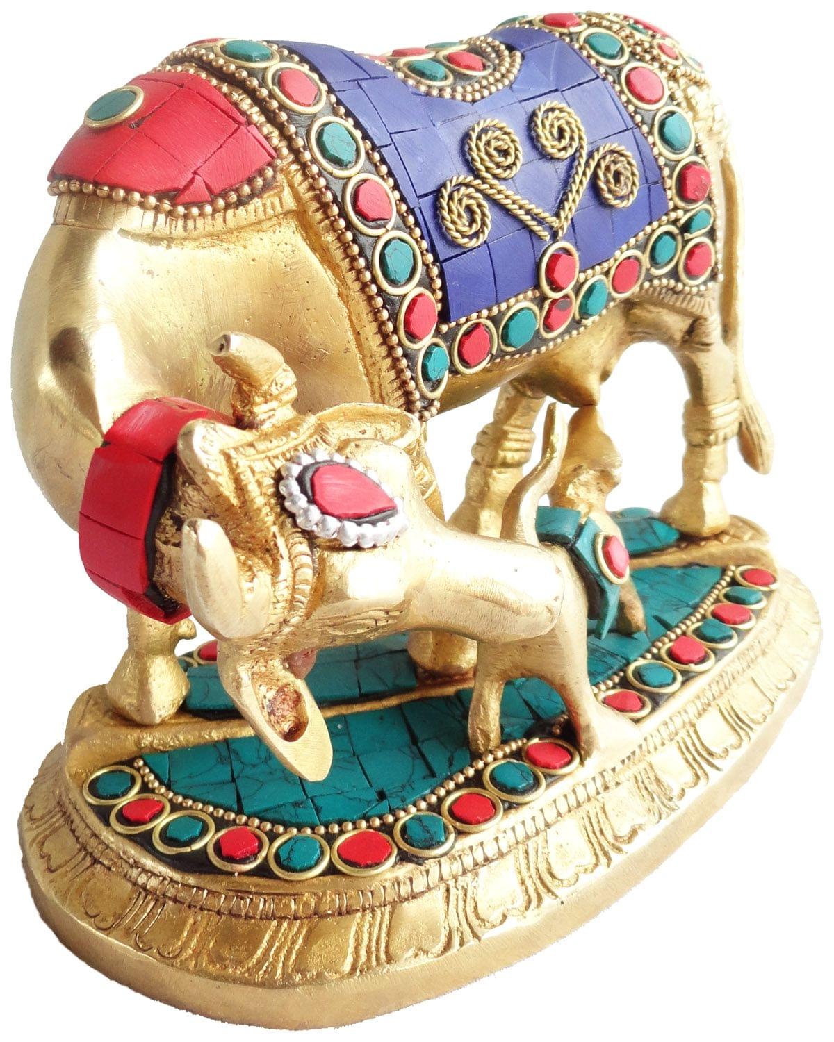 Brass Showpiece Gaye bachada stone Statue - 6.5*4*5 inch (BS382)