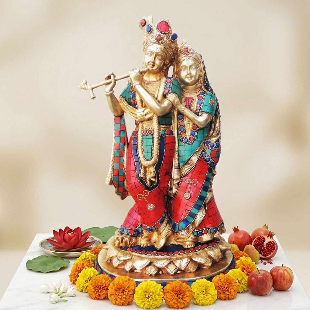 Brass Showpiece Radha Krishna God Idol Statue  - 8.4*6.3*14.5 inch (BS399 N)