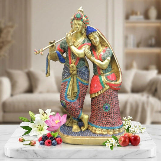 Brass Showpiece Radha Krishna God Idol Statue - 14*7*23 Inch (BS399 P)