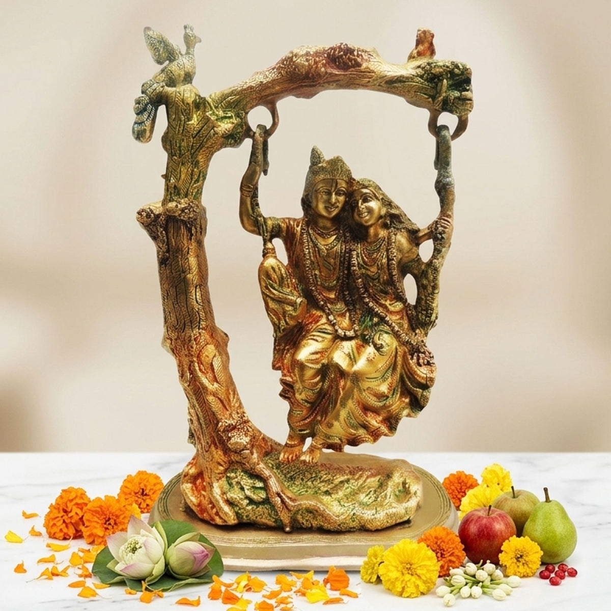 Brass Showpiece Radha Krishna Jhula colour God Idol Statue  - 10*6*15 inch (BS403)