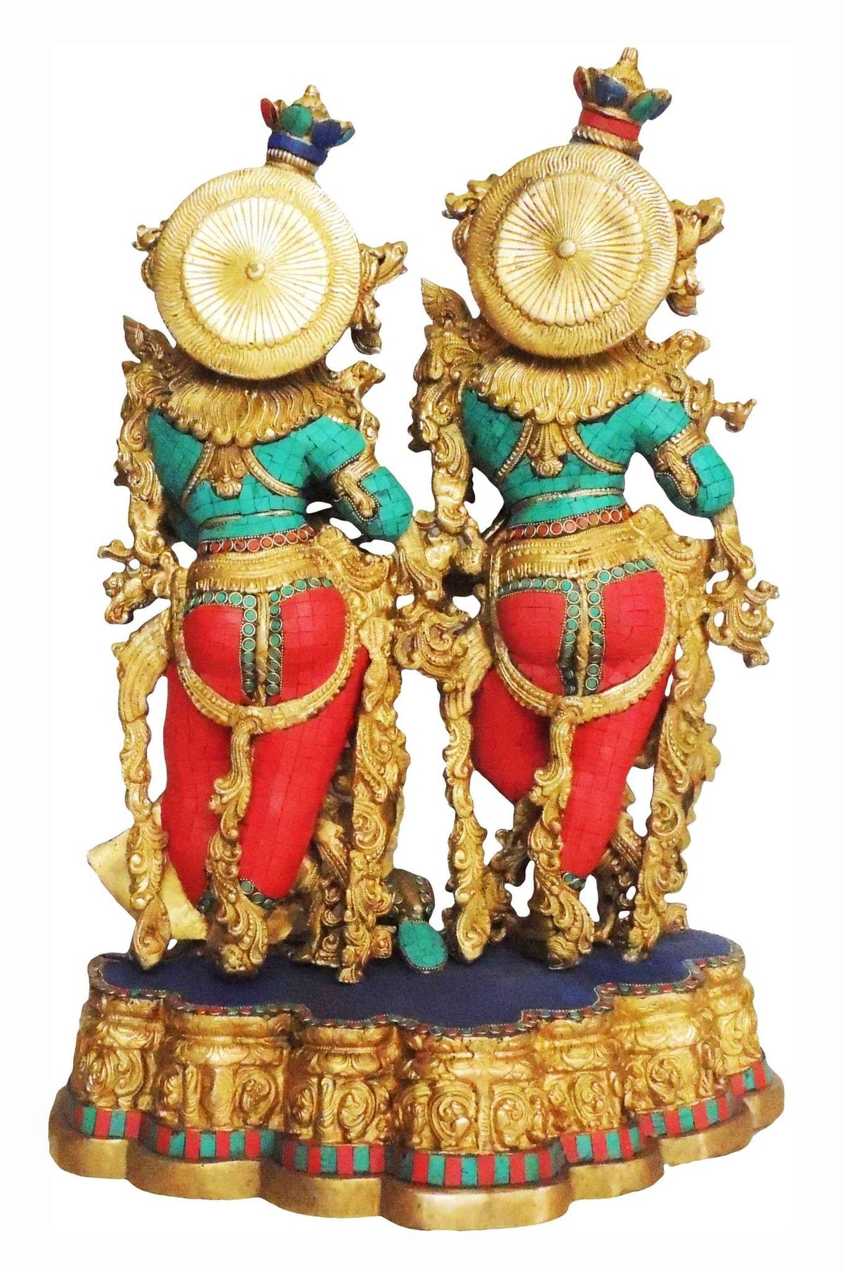 Brass Showpiece Radha Krishna same base Big stone God Idol Statue  - 20*12*28 inch (BS425)