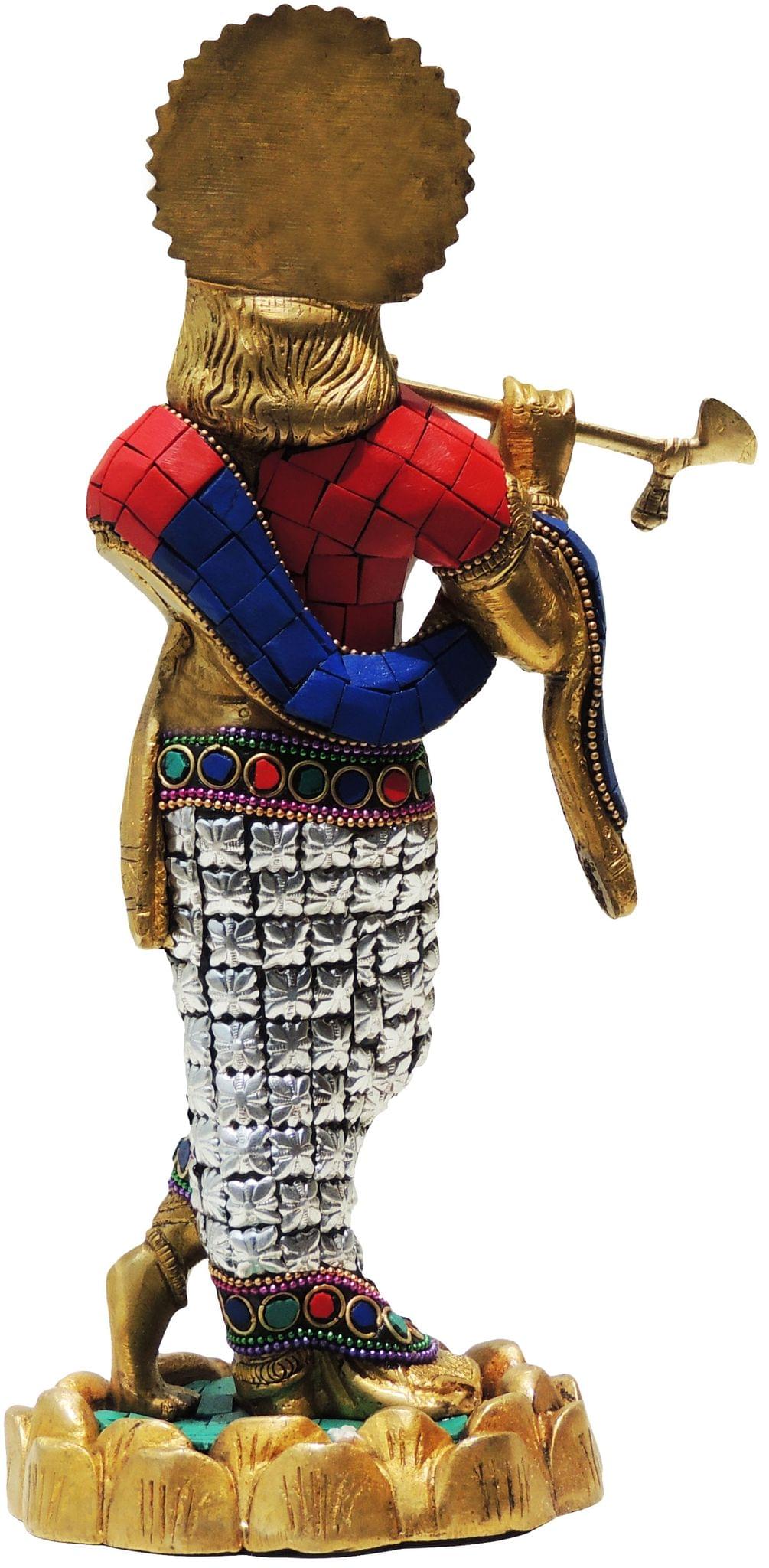 Brass Krishna Stone Idol-4.5*4.5*11 (BS427 B)