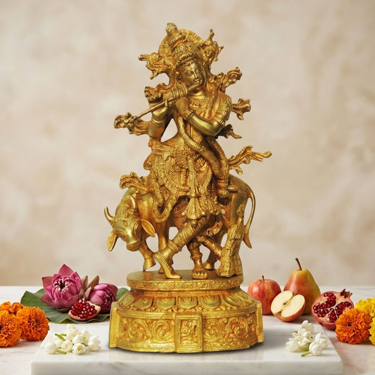 Brass Cow krishna Idol-5.5*6*12.5 (BS428)
