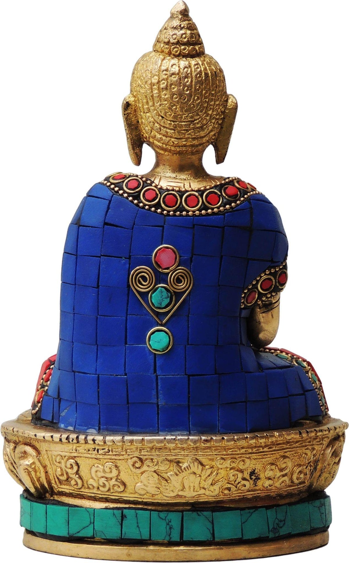 Brass Showpiece Budha Stone Statue With Turquoise Coral Stone Finish - 4*2.5*7 Inch (BS435)