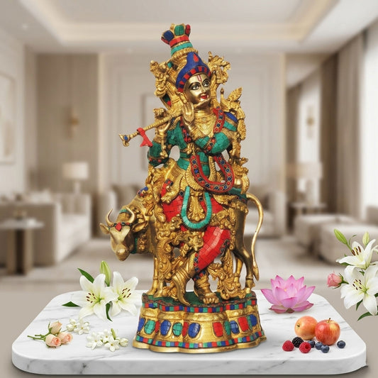 Brass Krishna Stone -14.5*8*26 (BS469)