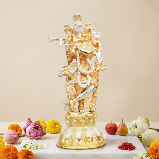 Brass Showpiece Krishna In Two Tone Finish Statue - 7.5*4.5*17.5 Inch (BS473 B)