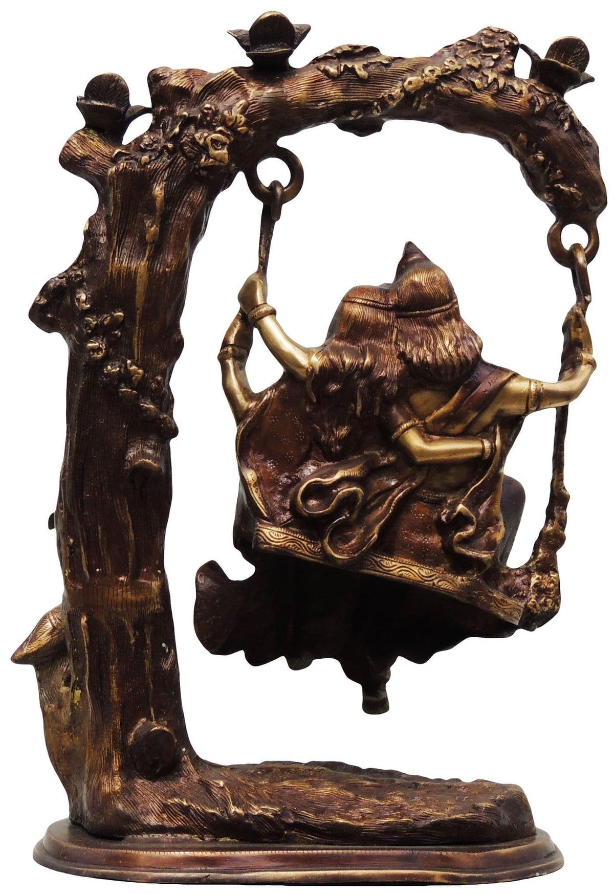 Brass Showpiece Radha Krishna tree jhula antique God Idol Statue  - 12.5*7.5*20 inch (BS474 B)