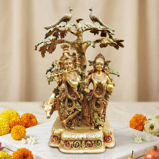 Brass Showpiece Tree Radha Krishna colour God Idol Statue  - 17.5*10*24 inch (BS500)