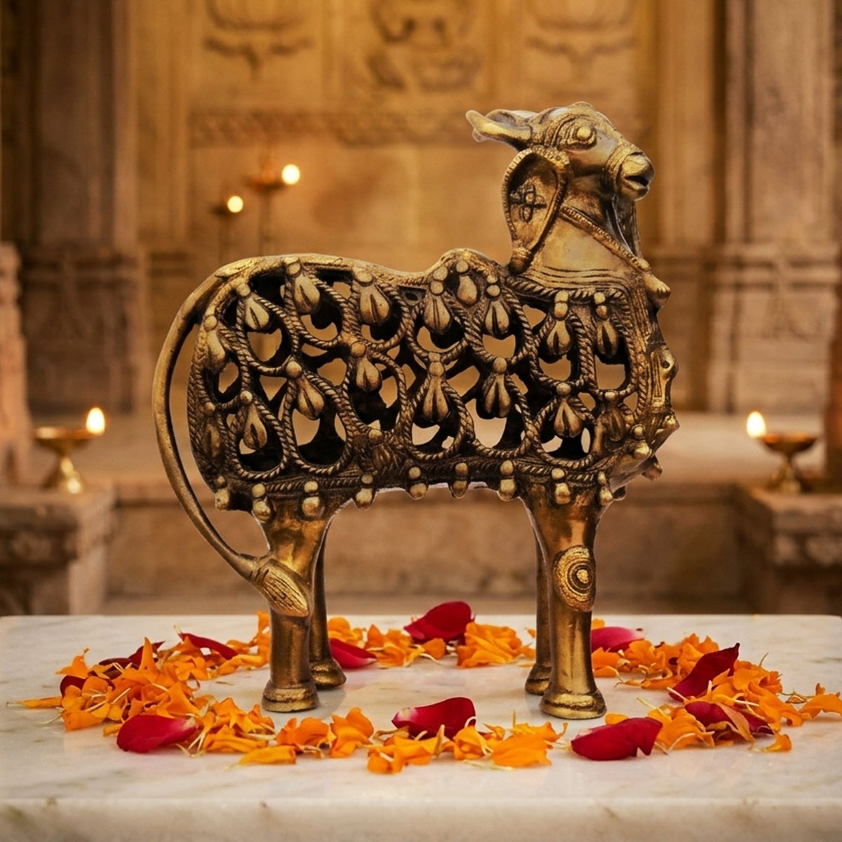 Brass Showpiece Nandi Jali Statue - 7.5*2.2*8.2 Inch (BS564 A)