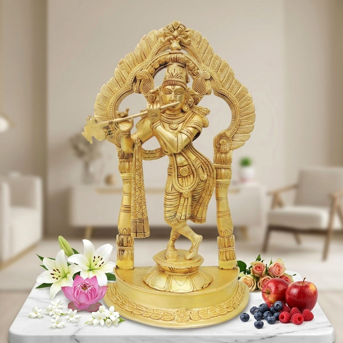 Brass krishna standing darbar SF Yellow-8.5*4.8*14.5 (BS600 A)