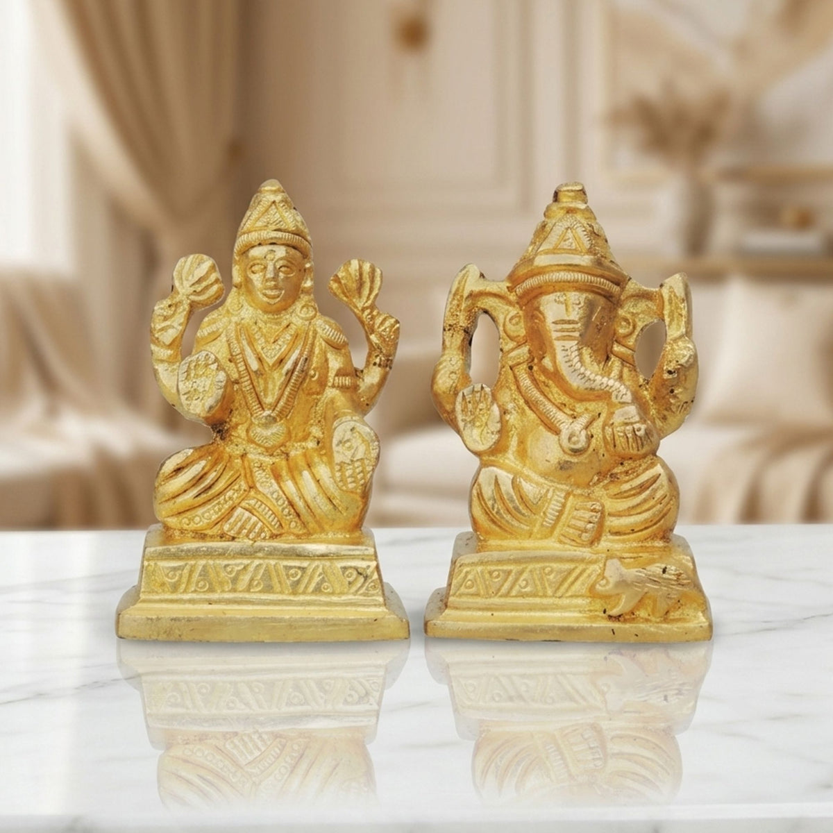 Brass Showpiece Laxmi Ganesh Pair God Idol Statue - 3.5*1.3*2.7 Inch (BS643)