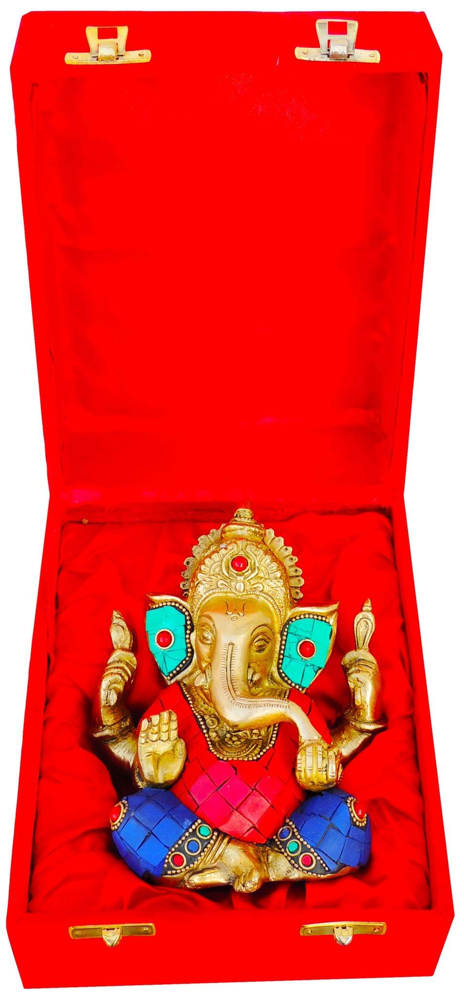 Brass Showpiece Ganesh Ji stone God Idol Statue - 5*3*6 inch (BS656)