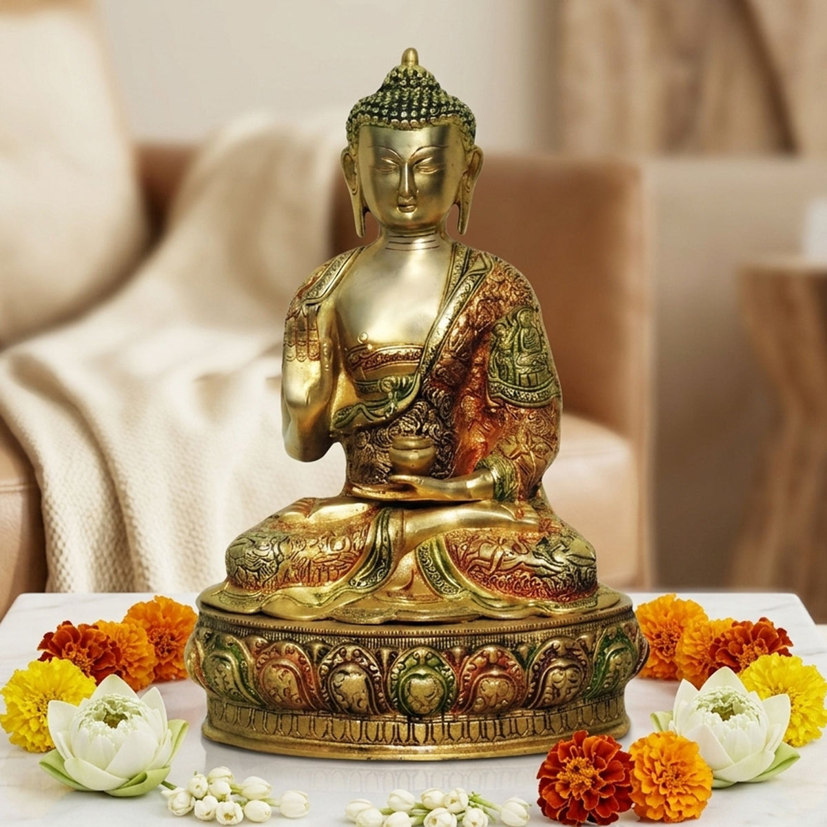 Brass Showpiece Buddha Big Statue  - 9*7.5*14 inch (BS660 C)