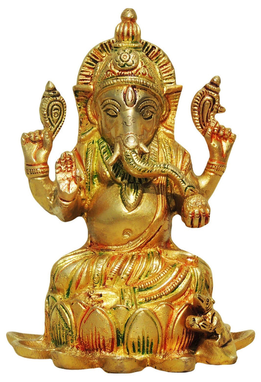 Brass Showpiece Lotus with Ganesh God Idol Statue - 4.5*4*6.5 inch (BS664)
